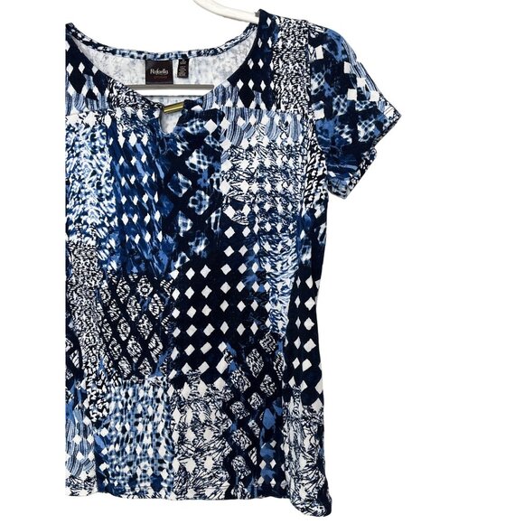 Rafaella Studio Top Womens Small Blue White Short Sleeve Blouse Cotton - Picture 4 of 12